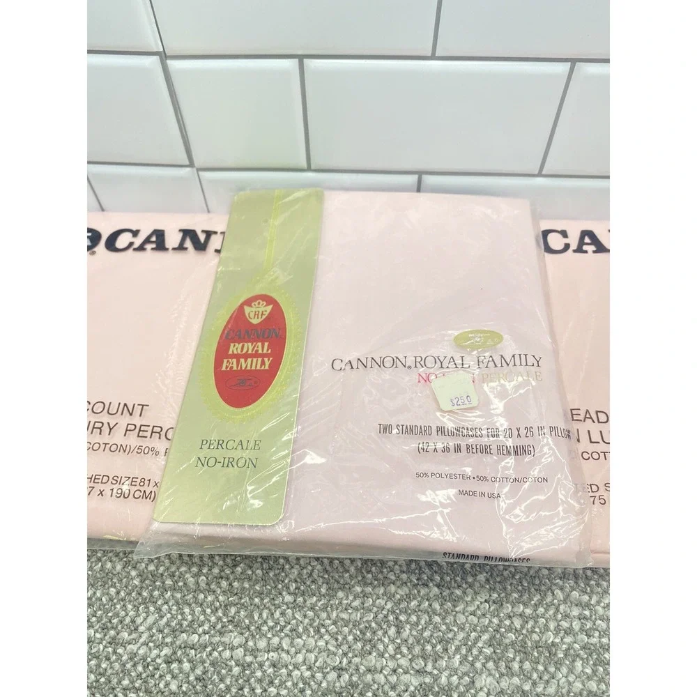 Cannon VTG Sheets Solid Pink Full Set W Pillowcases Non Iron Percale NIP NOS HG3